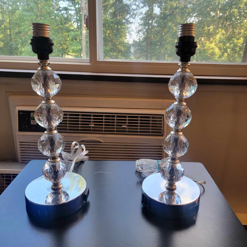 Elegant Silver Crystal Table Lamp Set